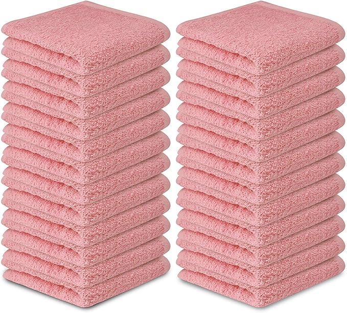 Softolle 100% Cotton Washcloths 24 Pack (12x12 Inches) Soft, Highly Absorbent Washcloth, Face Towels, Wash Cloths for Face, Ring Spun, Bulk Pack (Pink)