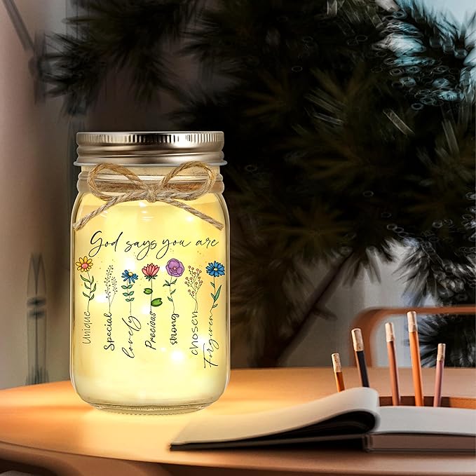 Religious Christian Gifts for Women - Decorative Jar Night Light for Christmas, Birthday, Sister, Friend, Coworker - Inspirational
