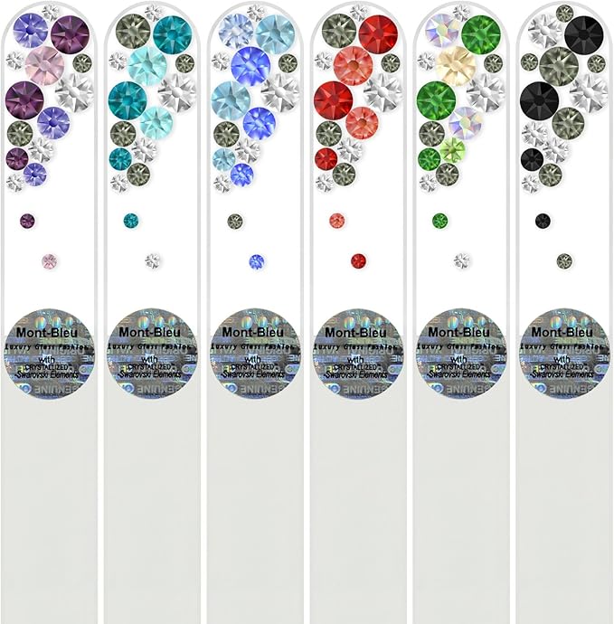 Mont Bleu Gift Set of 5 + 1 Free Czech Glass Nail Files Hand Decorated with Crystals - Gifts for Women - Handmade Gifts - Czech Tempered Glass - Premium Crystal Nail Files for Women