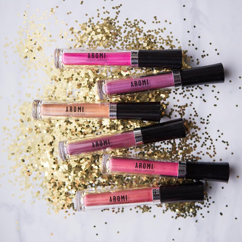 Aromi Light Pink Metallic Liquid Lipstick | Rosy Lip Color with Shimmery Finish, Vegan, Cruelty-free, Long-lasting, Waterproof, Handmade (Pink Sugar)