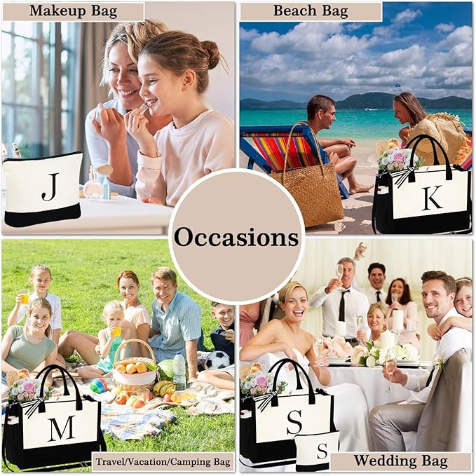 YOOLIFE Gifts for Women - Initial Tote Bag & Makeup Bag, Birthday Gifts for Women Mom Wife Teacher Friend