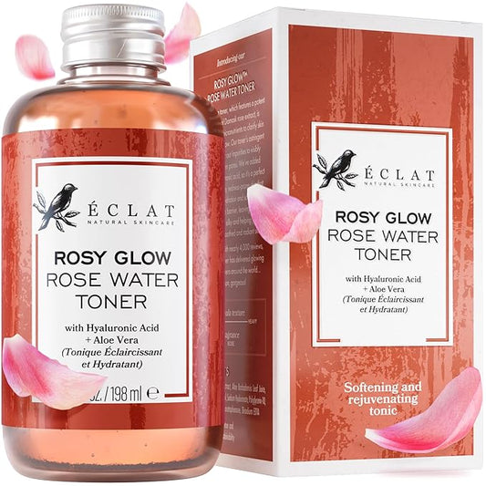 Eclat Skincare Rose Water Toner – Hydrating Toner for Face - Rosewater with Hyaluronic Acid & Aloe Vera - Alcohol Free & Skin Soothing Formula - Rejuvenating & Calming Facial Skin Care