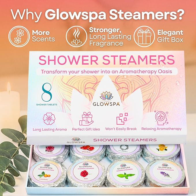Shower Steamers Aromatherapy – 8 Pack Shower Bombs for Women with Essential Oils for Relaxation, Stress Relief and Self Care – Individually Wrapped Bath Steamers – Gifts for Women, Men