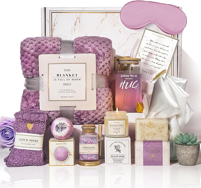 Gift Baskets For Women,12PC Birthday Gifts,Thinking Of you Gifts for Women,Care Package,Grief,Sympathy,thank you,Condolences (Purple)