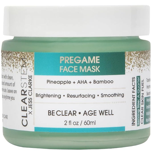 CLEARSTEM PREGAME Illuminating Face Mask with AHA Face Exfoliant - Skin Facial Mask with Bamboo & Turmeric for Makeup Prep - Gentle Face Exfoliator and Smoothing Face Mask for Weekly Skincare Routine