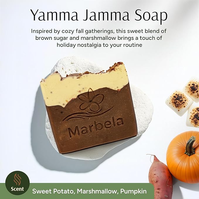 Marbela Cosmetics Yamma Jamma Handmade Soap Bar - Made in USA, Vegan Friendly, Palm Oil Free, Natural Bar Soap - Gentle Face & Body Soap for Daily Skin Care, Moisturizing & Nourishing - 3.5 oz