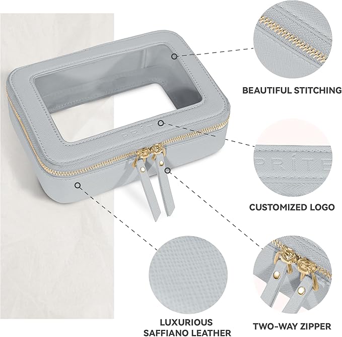 Prite Clear Makeup Bag Cosmetic Organizer Case Waterproof Travel Toiletry Bag Skincare Pouch with Golden Zipper(Grey)