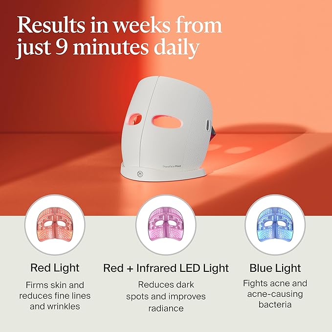 TheraFace Mask LED Light Therapy Skin Care Face Mask with Vibrating Massage - FSA Eligible Blue & Red Light Therapy for Face - LED Facial Massager for Wrinkles, Skin Tightening & Dark Spots