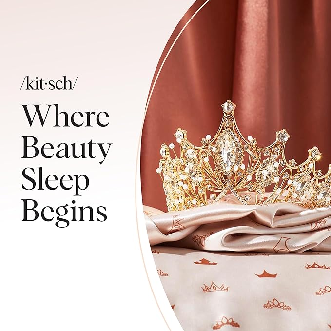 Kitsch & Disney Desert Crown Satin Pillowcase with Zipper for Hair & Skin, Softer Than Silk Pillow Cases Queen, Wrinkle-Free, Smooth and Cooling Satin Pillow Covers, Queen/Standard Size (19"x26")