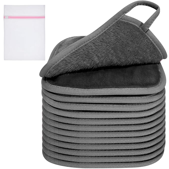 KODAMO Makeup Remover Cloth, 6 inch x 6 inch Reusable Makeup Remover Towels with Laundry Bag, Microfiber Makeup Removal Face Wash Cloths with Just Water, 12 Pack, Grey