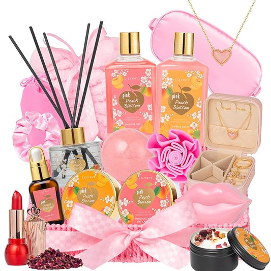 Mothers Day Gifts for Mom - 23-Piece Luxury Bath & Body Gift Basket for Women, Spa Kit for Her, Self Care Kit with Necklace, Diffuser & More | Perfect for Holiday, Christmas, Valentine's Day, Birthday