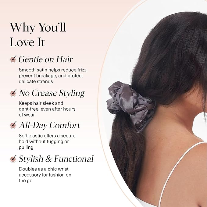 Kitsch Satin Hair Scrunchies for Women, Softer Than Silk Scrunchies for Hair - No Damage Satin Hair Ties, Ponytail Holders, 2pc (Blush/Charcoal)