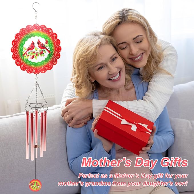 Wind Chimes with Cardinal Wind Spinner, Mom Gifts for Christmas Grandma Mom Women Birthday Retirement Teacher, 31" Windchimes Outdoor Decor Hanging Mobile for Garden Porch Patio Backyard