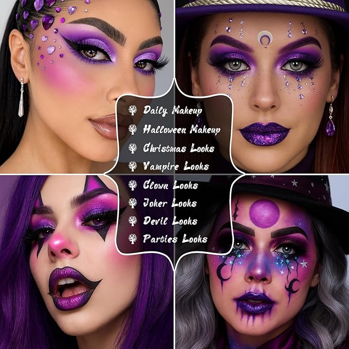 UCANBE Purple Eyeshadow Makeup Palette, 15 Colors Dark Smokey Shimmer Matte Metallic Glitter Eye Shadow Pallet, Violet Lavender Pink Make Up Kit for Cosplay Halloween Ursula Witch Costume Parties