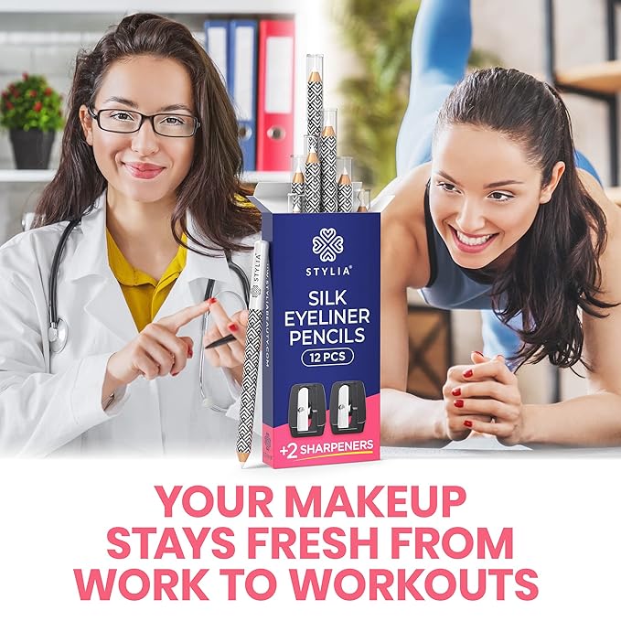 Stylia Waterproof White Eyeliner Pencil For Women – Long-Lasting Microblading Supplies Brow Pencil, Perfect for Defining, Highlighting & Brightening Eyes (12PC White)