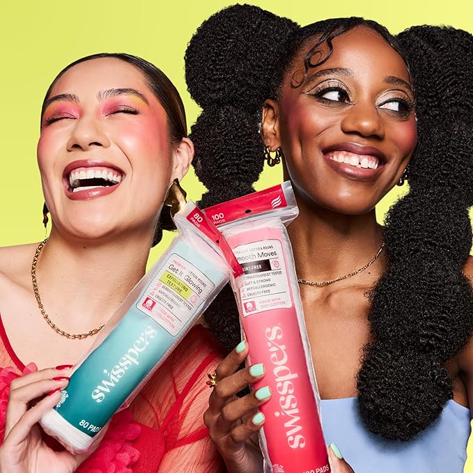 Swisspers Smooth Moves Ultra-Luxe Premium Cotton Rounds, Hypoallergenic Makeup Remover Pads for Sensitive Skin, USA Made, Vegan, Lint-Free, Paraben Free, 100 Count