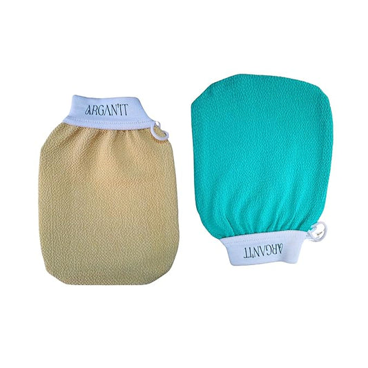 Moroccan Exfoliating Kessa Glove - Traditional Beauty Essential for Deep Skin Cleansing, Skin Exfoliation & Dead Skin Removal (set of 2 body (Beige/light green))