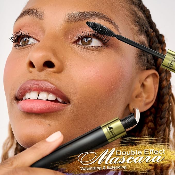 Mascara Volume and Length, Waterproof Mascara Black No Clumping 2-1 Long-Lasting & Volumizing for a Charming Curling Effect Eye Make up, Cruelty Free