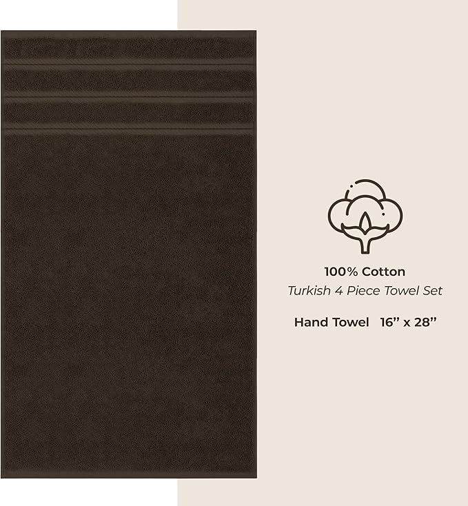 American Soft Linen Luxury Hand Towels for Bathroom, 600 GSM 100% Cotton Turkish 4 Piece Hand Towel Set, 600 GSM Hand Face Towels for Kitchen, Brown Hand Towels