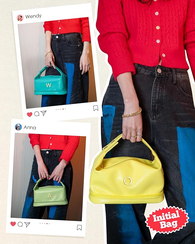 College Girl Gift Ideas, Personalized Makeup Bag with Handle, Initial Double Layer Cosmetic Bag with Makeup Brush Organizer, Cute Cosmetic Pouch for Women, Gift Ideas for Co Workers