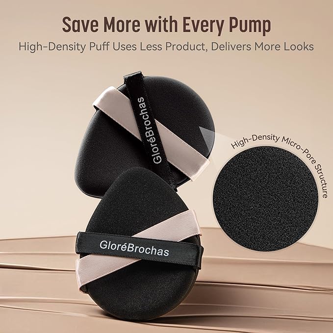 Makeup Sponge Set, GloréBrochas 4PCS Micro Porous Low Absorption Foundation Sponges, Latex-Free PU Cushion Puff, 3.2inches Soft Dual-Sided Black Powder Puff for Face Powder, Individually Wrapped