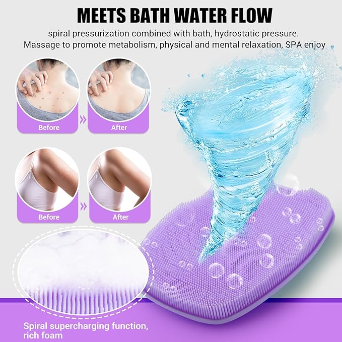 Silicone Body Scrubber - Anti Zinc Infused-Highly Elastic Bristles Exfoliating Body Scrubber for Shower Body,Cellulite Reduction,Blood Circulation - Purple