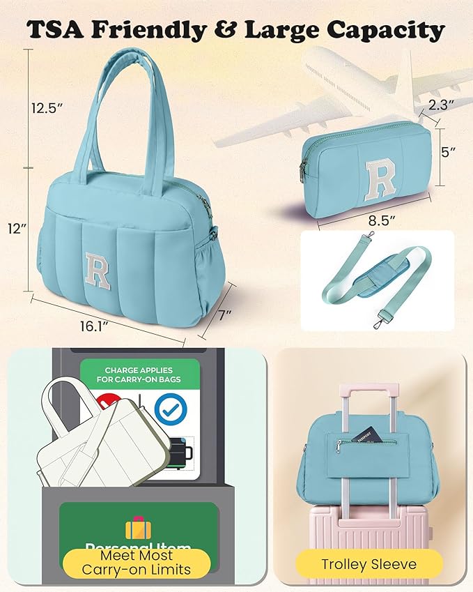 Christmas Gifts-Duffle Bag, Weekender Bags for Girl，Travel Essentials for Women-Initial Overnight Bag with Wet Pocket，Monogrammed Gift- Personalized Gymnastics bag with Makeup Pouch