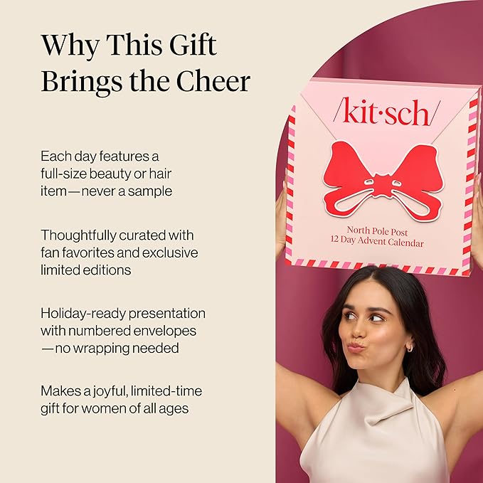 Kitsch Holiday Advent Calendar – Christmas Advent Calendar 2025 with Full-Size Hair Accessories & Beauty Essentials – Festive Self Care Gifts for Women, Limited Edition Christmas Gifts
