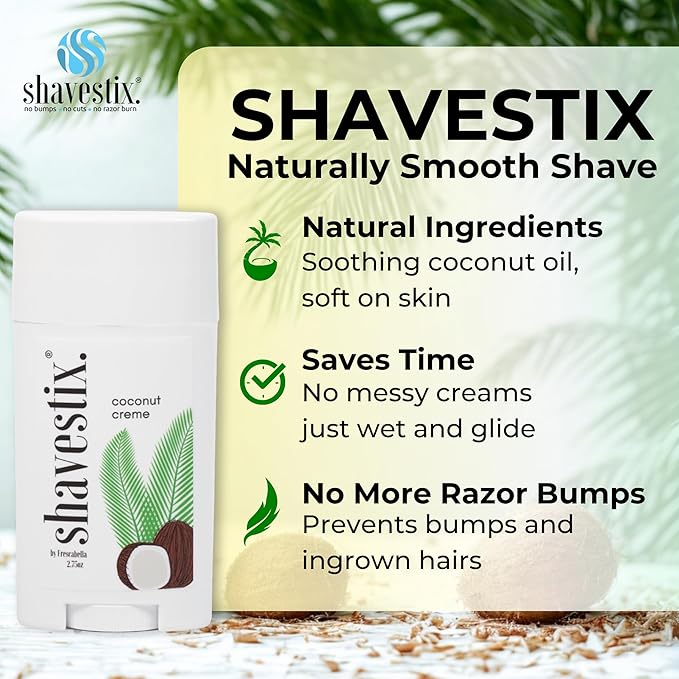Shavestix Shaving Cream Stick 2.75 Oz - Travel Size Toiletries for Women | Coconut Milk Based Razors, Shavers Friendly Hair Removal Cream Shave Bar | Sub Shaving Gel, Soap, Foam