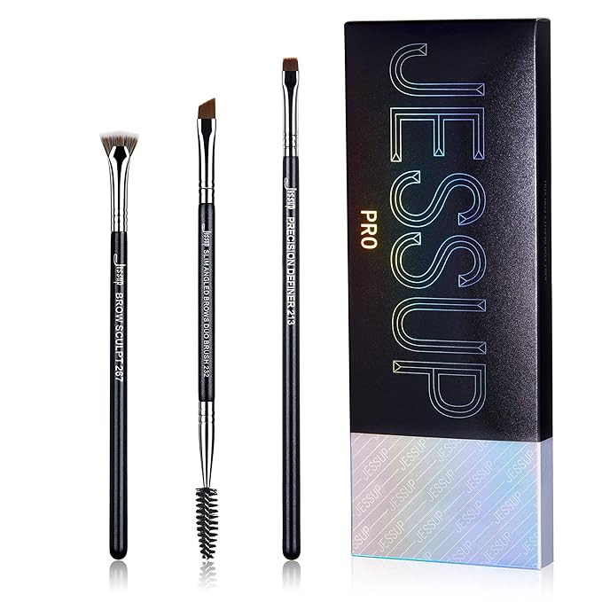 Jessup Eyebrow Makeup Brush Set Professional, Precision Define Sculpt, Flat Angled Spoolie Brushes, Cruelty-Free Synthetic Bristles 3PCS, T326