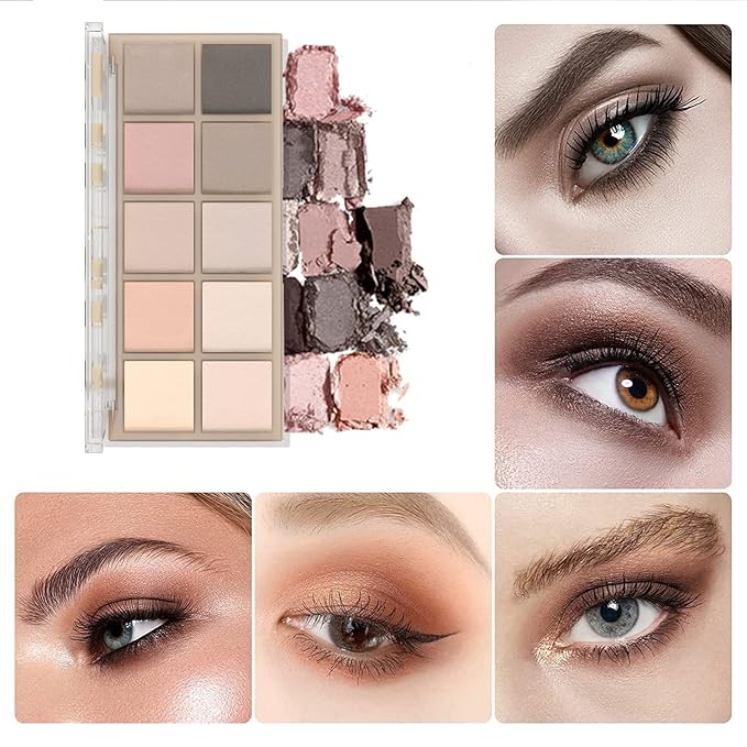 Sulily 10 Colors Eyeshadow Palette, Gray Taupe Brown Matte Eye Shadow Makeup, Neutral Smokey, High Pigmented, Naturing-Looking, Long Lasting High Pigment Nude Eyeshadow for Older Women(Cement)
