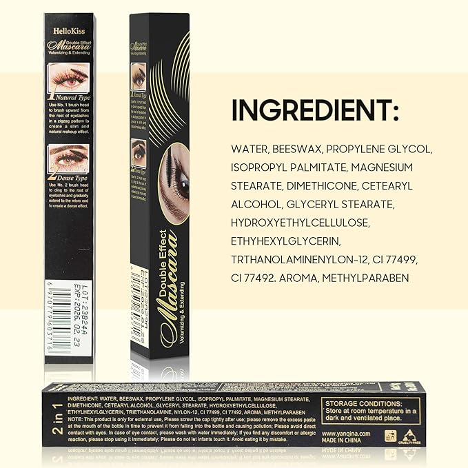 Mascara Volume and Length, Waterproof Mascara Black No Clumping 2-1 Long-Lasting & Volumizing for a Charming Curling Effect Eye Make up, Cruelty Free