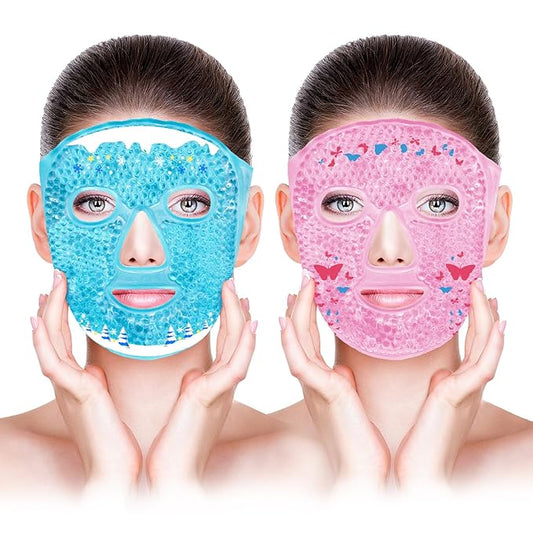 2PCS Cold Face Eye Masks Ice Face Mask Hot Cold Compress for Dark Circles, Puffiness, Migraines, Headache, Stress, Redness, Cooling Face Masks for Women Man, Skin Care