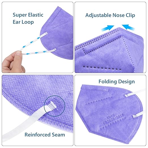 KN95 Face Masks 50 Pcs, 5-Ply Protection Purple KN95 Mask, Disposable Face Masks for Adults