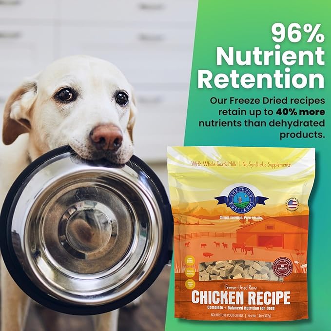 Freeze Dried Raw Dog Food, Chicken Recipe, All Natural, No Synthetics, Made in USA with Goat's Milk & Organic Produce, High Protein, Complete Meal (14oz)