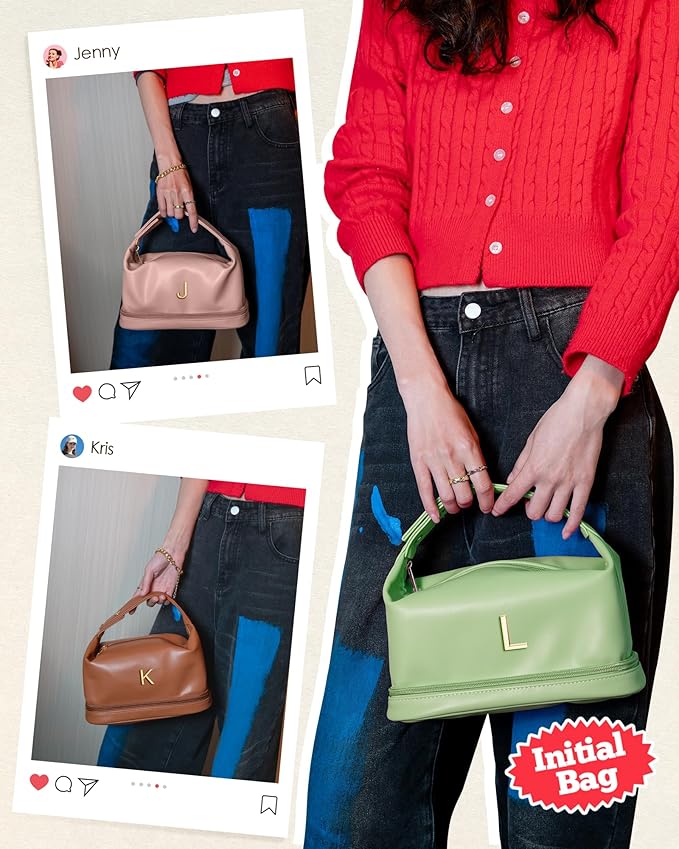 Gifts for Women 30s, Personalized Makeup Bag with Handle, Initial Double Layer Cosmetic Bag with Makeup Brush Organizer, Cute Cosmetic Pouch for Women, Gifts for Friends Female Mom