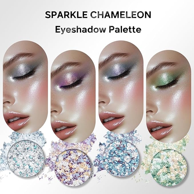 Color Nymph Glitter Eyeshadow Palette | ALL Chameleon Eye Makeup Pallet with Mirror & Brush | High-Pigment Eye Shadow Palette with a Long-Wearing Formula for Easy Application | Travel-Friendly(Aurora)