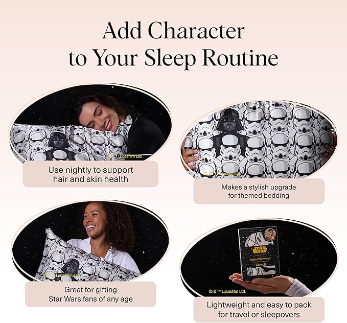 Star Wars x Kitsch Satin Pillowcase with Zipper for Hair & Skin, Softer Than Silk Pillow Cases Queen Standard Size, Wrinkle-Free Smooth & Cooling Satin Pillow Cover, 19x26 - Darth Vader Stormtroopers