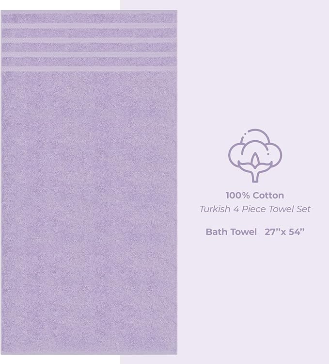 American Soft Linen Luxury 4 Piece Bath Towel Set, 600 GSM 100% Cotton Turkish Bath Towels for Bathroom, 27x54 in Extra Large Bathroom Shower Towels, Lilac