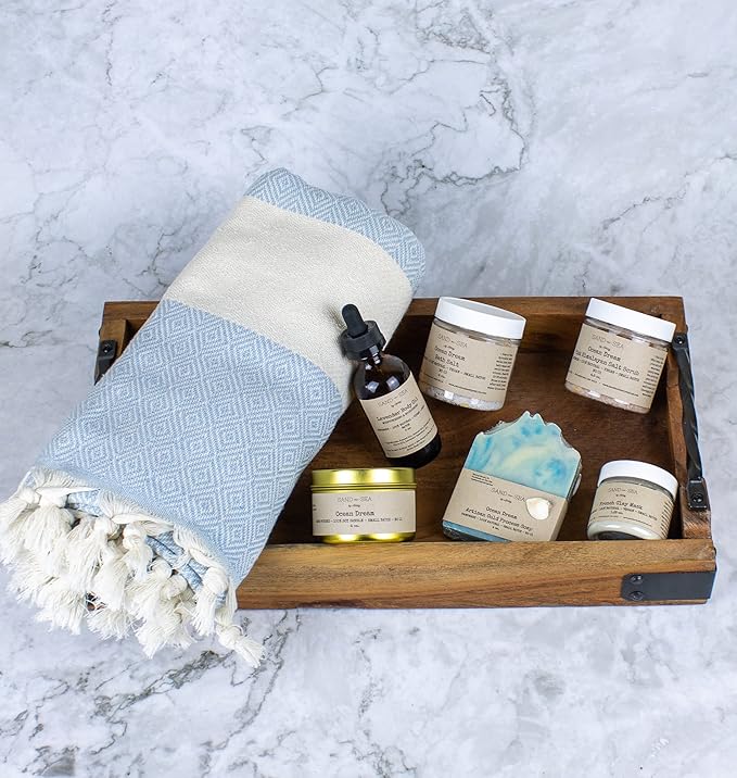Bath Gift Set for Women, Handmade Gifts For Women, Relaxing, Pampering & Beauty Gift Basket, Unique Spa Kit for Woman, Mom, Best Friend Self Care Gift Box 13 pc (Ocean Dream)