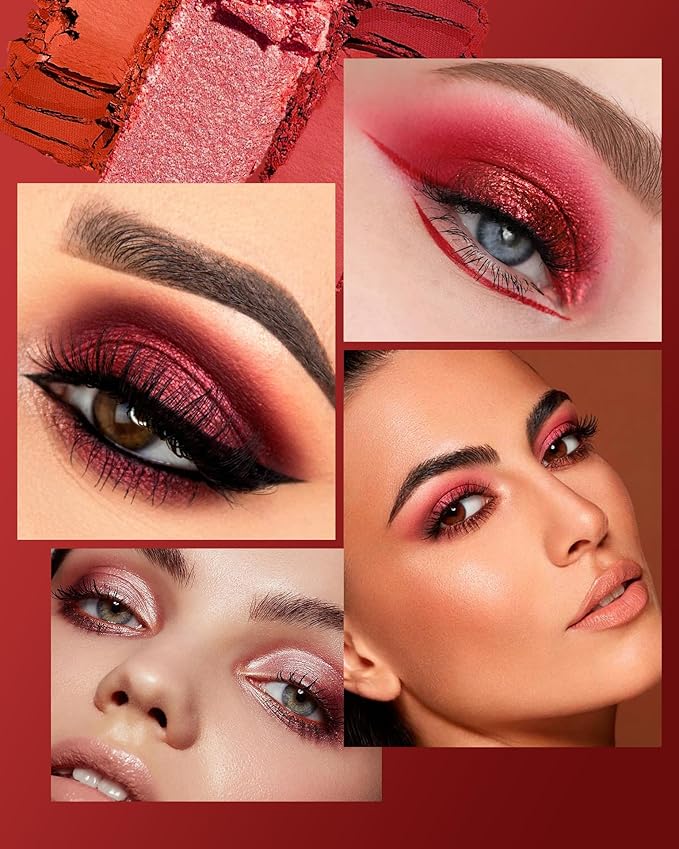 Red Eyeshadow Palette Matte Eye Shadow for Women Long Lasting High Pigmented 9 Shade Glitter Shimmer Matte Red Eye Shadows -9Red