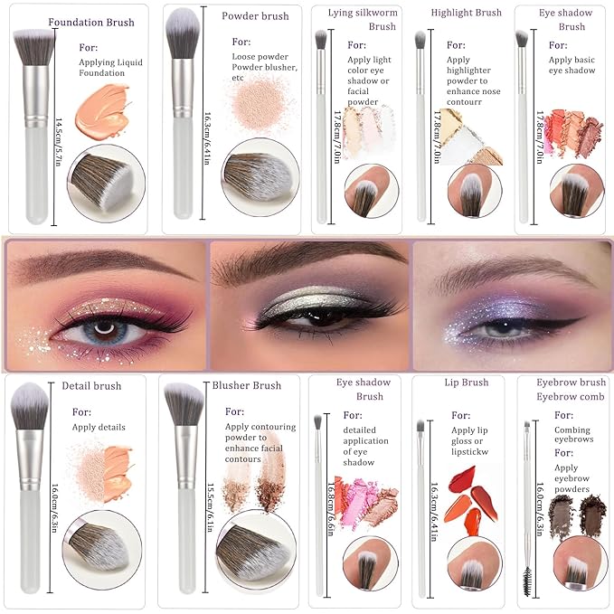 10 Piece Makeup Brushes - Grayish Green Wooden Handle with Soft Synthetic Bristles,for Face & Eye Makeup|Professional Makeup Brushes set for Women & Girls|