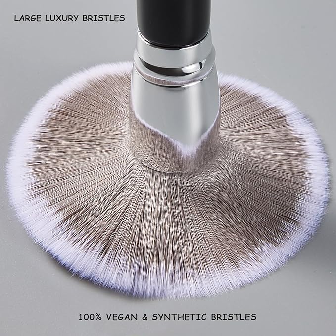Large Dual Ended Makeup Brush, Powder Foundation Brush+ Contour Brush, Angled + Round Double Makeup Brush for Powder, Cream, Bronzer Brush