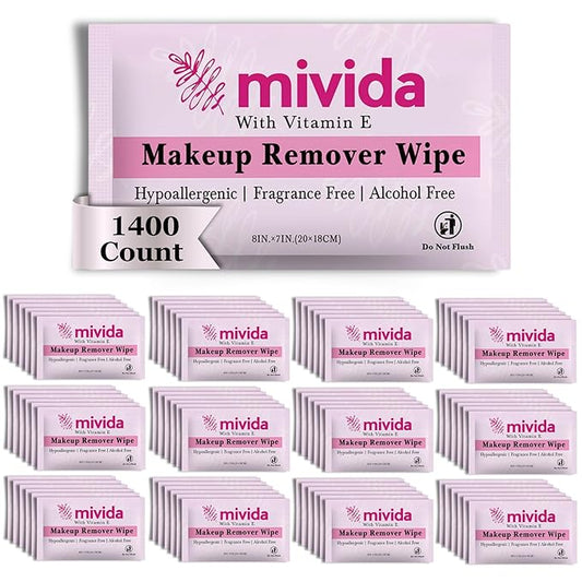 1400-Count Bulk Individually Wrapped Makeup Remover Wipes | Hypoallergenic, Fragrance-Free, Alcohol-Free with Vitamin E | Travel Essentials, Makeup Remover Wipes for Hotels, Airbnb