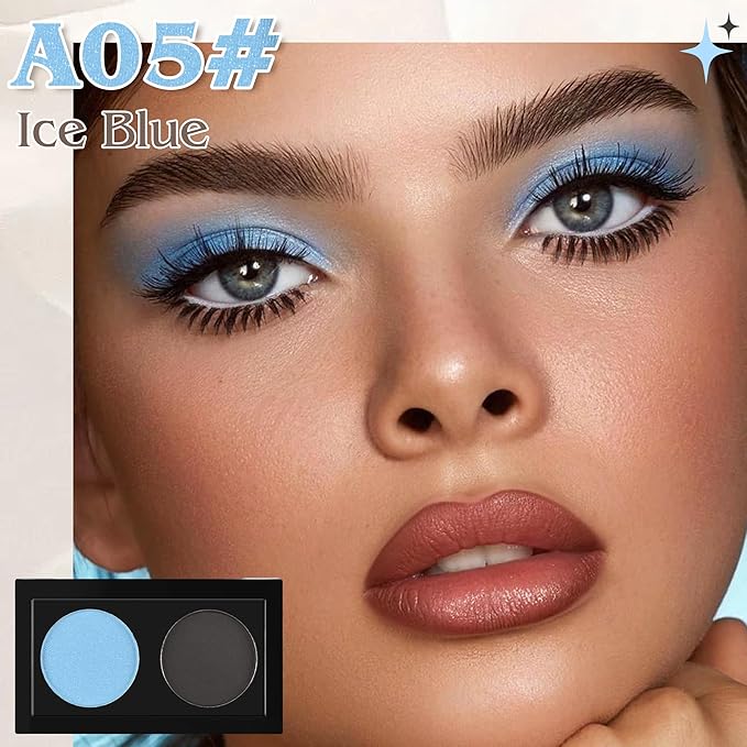 Duo Eye Shadow Powder，Blue Shimmer&Black Matte Eyeshadow Makeup Palette，Neutral Shades Eyeshadow Palette for Woman Daily Eyes Looks，Highly Pigmented，Smooth, Blendable，sombras de ojos, Cruelty-Free 05