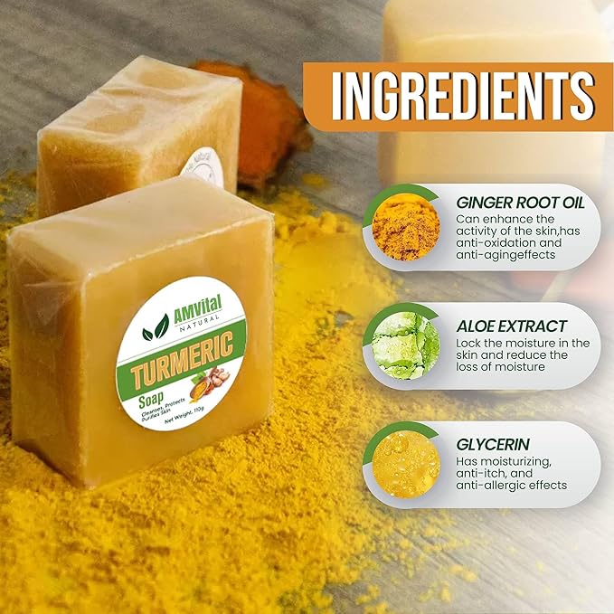 AMVital Turmeric Soap Bar for Face & Body-Acne, Dark Spots, Smooth Skin, Natural Handmade Soap For All Skin Types, Turmeric Body Bar For Men and Women