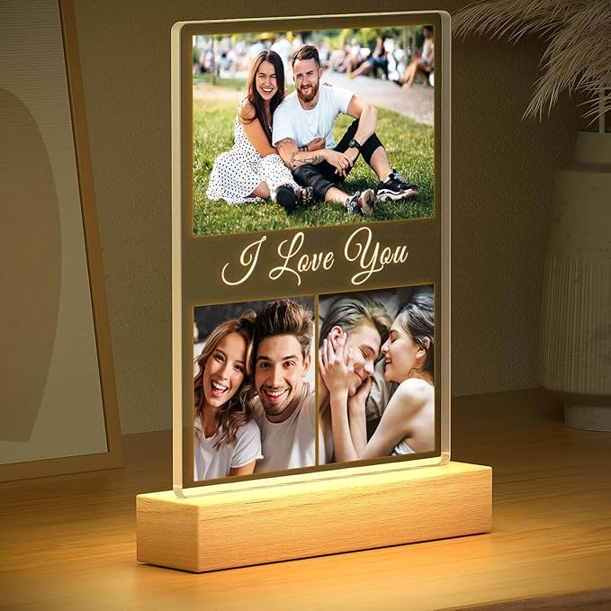 Personalized Anniversary Couple Gifts for Women & Men, Custom Picture Frames with Photo, Personalized Photo Frame with Night Light, Customized Christmas Birthday Gifts for Girlfriend Boyfriend