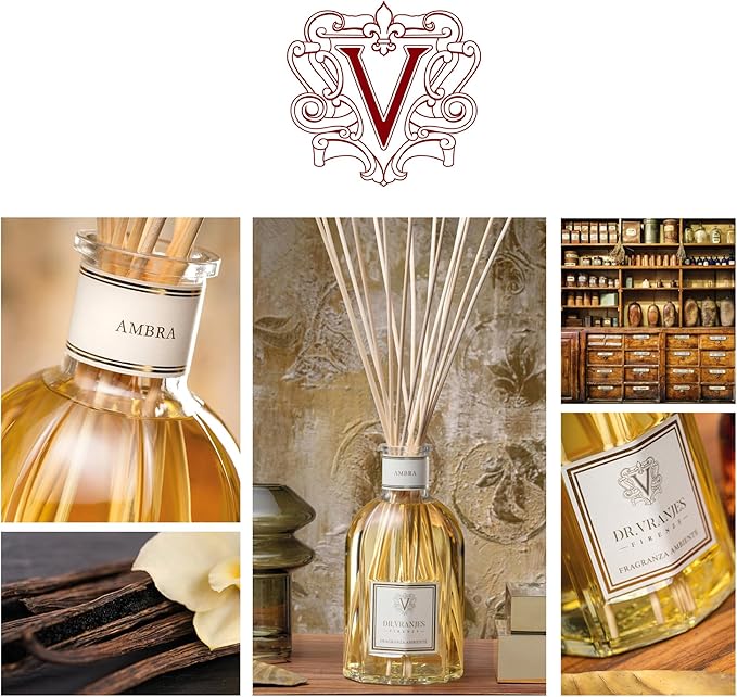 Dr. Vranjes - Ambra 500 ml Diffuser + Double Pack of White Sticks (3 Pieces Bundle)- Luxury Home Fragrance, Made in Italy, Main Scent: Oriental, Olfactory Pyramid: Amber, Patchouli, Sandalwood