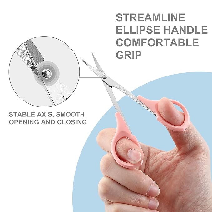 PAFASON Stainless Steel Curved and Straight Beauty Cosmetic Eyebrow Grooming Scissor Set with Safety Cap for Trimming Shaping Eyelash Extensions