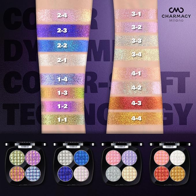 CHARMACY 4 Colors Chameleon Eyeshadow & Highlighter Palette - Shift-Infused Multichrome Pressed Pigments, Long-Lasting Velvet Finish, Vegan & Cruelty-Free Makeup Kit #03